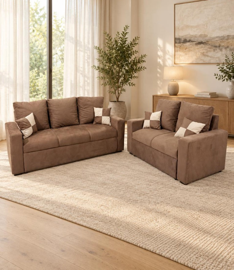 SOFA DEYMAR GOLD 3+2 LUGARES MARRON + 4 ALMOHADAS