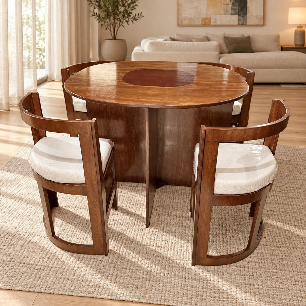JUEGO DE COMEDOR MERCURIO 4 SILLAS TAPIZADO BEIGE
