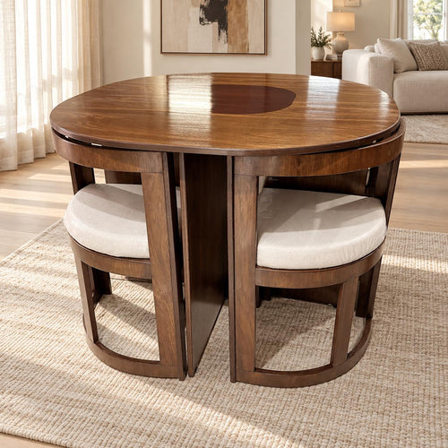 JUEGO DE COMEDOR MERCURIO 4 SILLAS TAPIZADO BEIGE