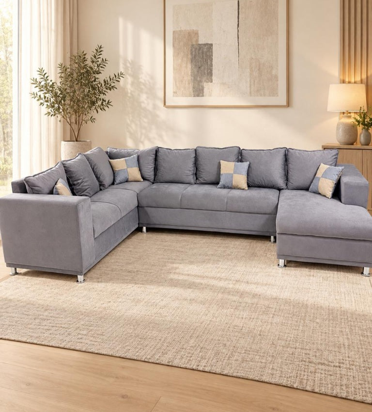 SOFA ESQUINERO DEYMAR LUXO 7 LUGARES GRIS + 4 ALMOHADAS