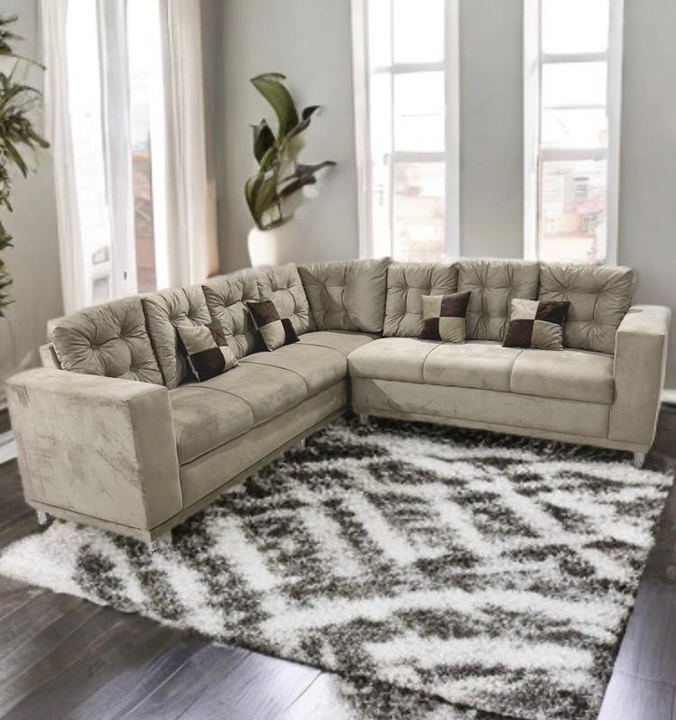 SOFA ESQUINERO DEYMAR PARIS BEIGE 8 ALMOHADONES DE REGALO